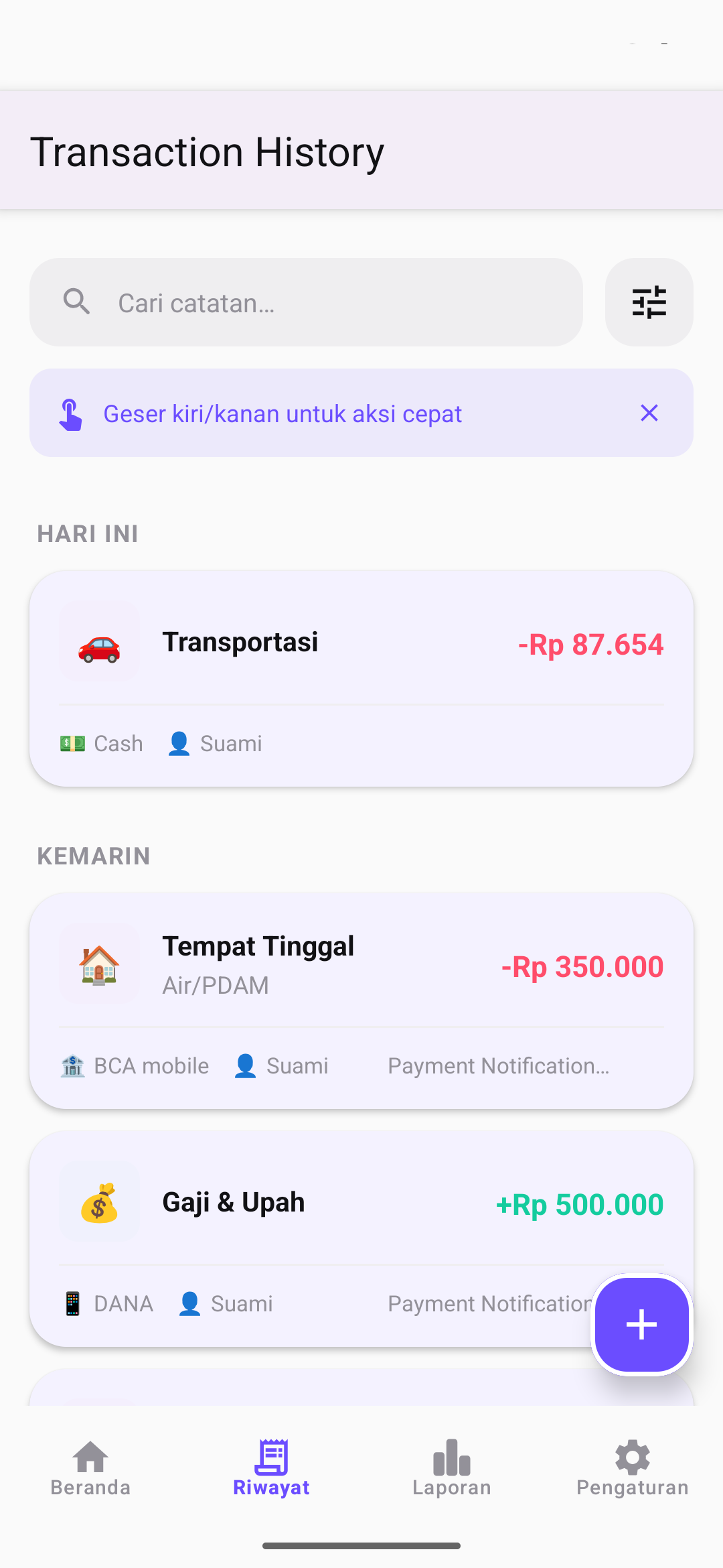 Riwayat transaksi
